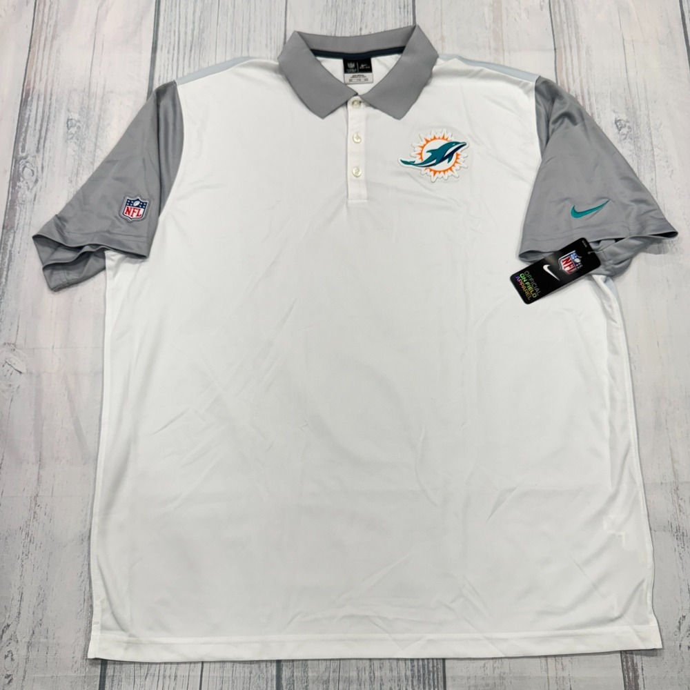 NWT Miami Dolphins Nike Onfield Polo Shirt 2XL Mens NFL Football White Gray Golf